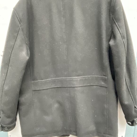 Michael Kors Pea coat Mens Large Black Wool Blend Button Up Utility Overcoat - Picture 9 of 9